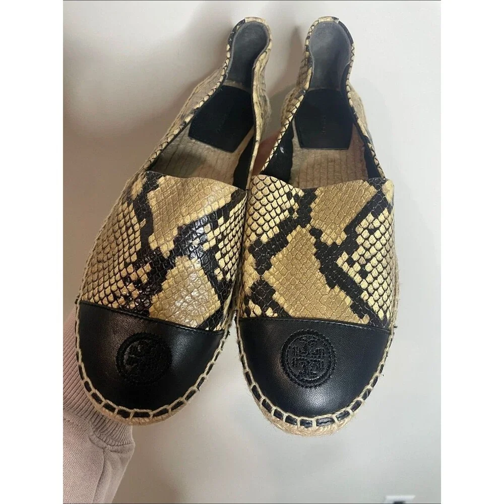 Tory Burch Women’s Snake Print Embossed Cap Toe Espadrilles Size 9.5